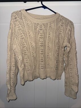 Lucky Brand Cream Openwork Cable Crewneck Sweater